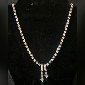 Vintage Glass Rhinestone Silver Necklace